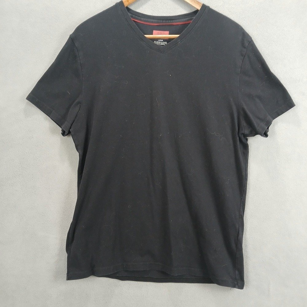 Alfani T Shirt Mens Large Black Cotton Stretch Slim Fit V Neck Short Sleeve